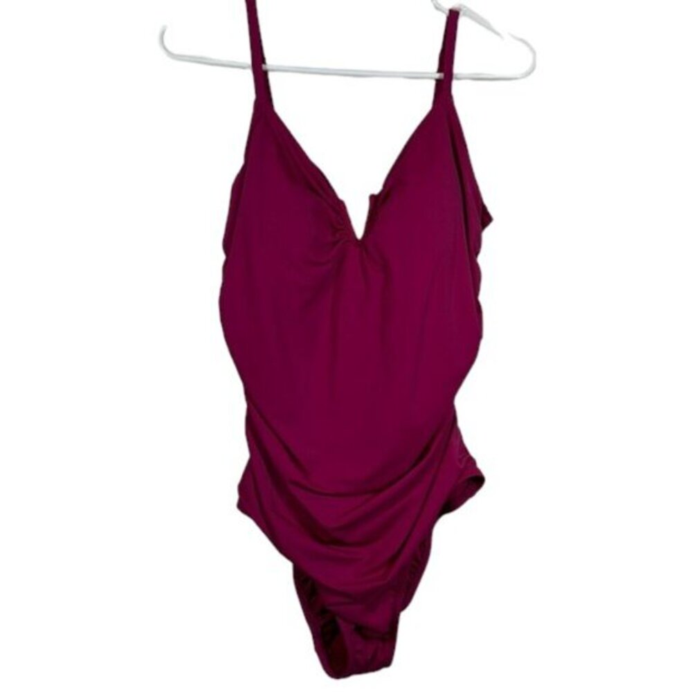 Time and Tru Magenta Hot Pink V Wire V-Neck Ruched Swimsuit Size XL EUC #1369